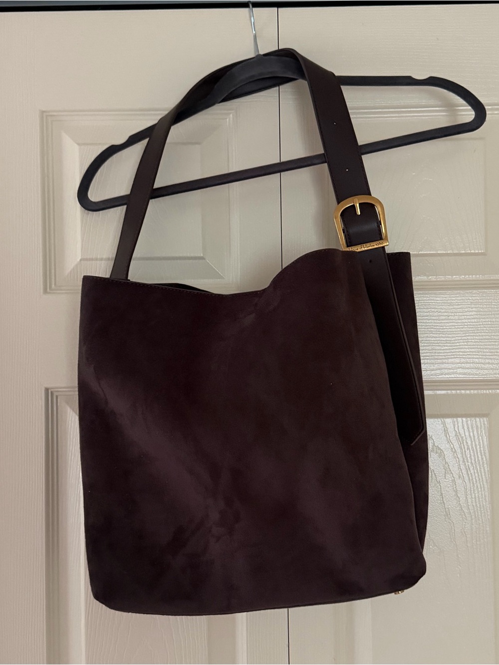 Women's Dark Brown Suede Bucket Bag with Adjustable Strap